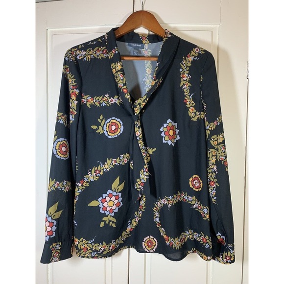 ModCloth Blouse Women's Large Tie-Neck Top Office Business Church Recycled READ - Picture 2 of 14